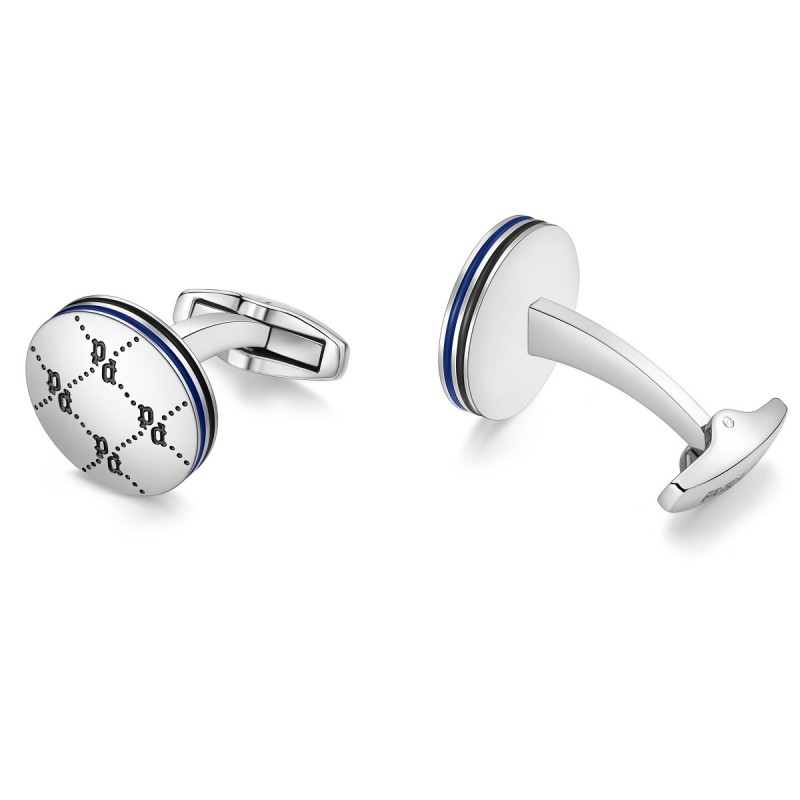 PE ICONICMONOGRAM SS W BLK FILL,BLUE&BLK CUFFLINKS