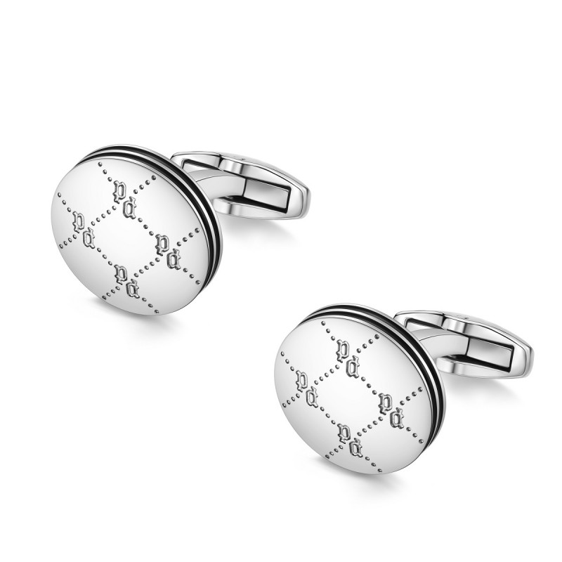 PE ICONICMONOGRAM SS W BLACK ENAMEL CUFFLINKS