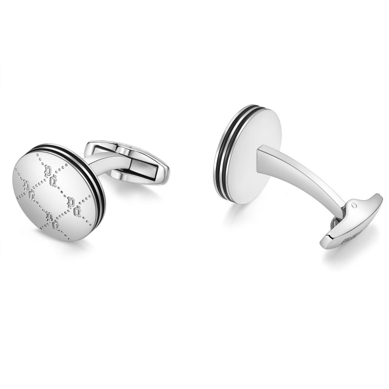 PE ICONICMONOGRAM SS W BLACK ENAMEL CUFFLINKS