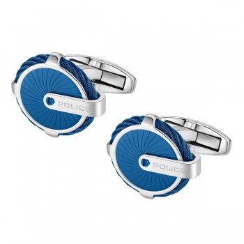 PE TECHIE SS W BLUE CABLE&PLATE CUFFLINKS