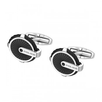 PE TECHIE SS W BLACK CABLE&PLATE CUFFLINKS