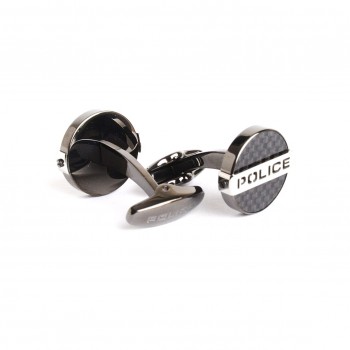 PE CUT GUN, SS POLICE WITH BLK C.FIBRE CUFFLINKS