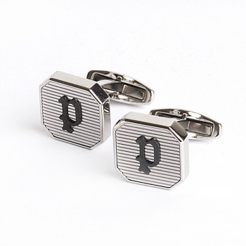 PE SQUARE SS WITH BLACK P LOGO CUFFLINKS